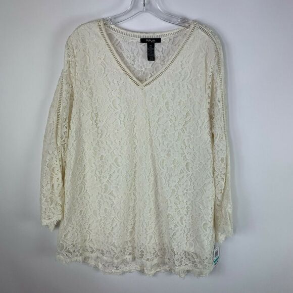 Style & Co. Tops - Style & Co Womens Blouse Size 0X Long Sleeve Lace Off White Lined‎ Peasant NWT
